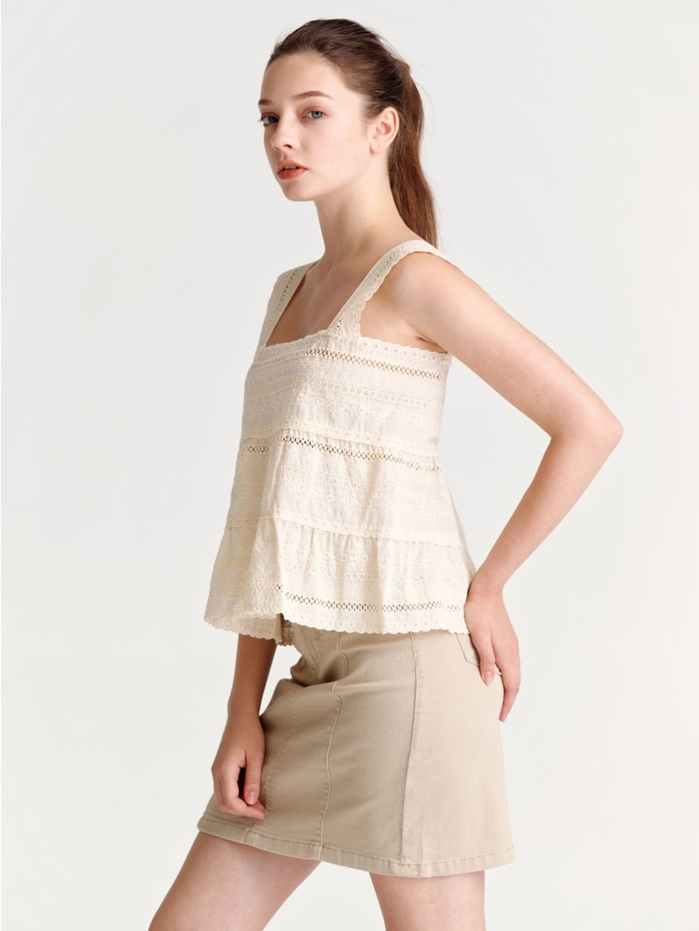 Forever 21 Mustard Eyelet Peplum Tank Top